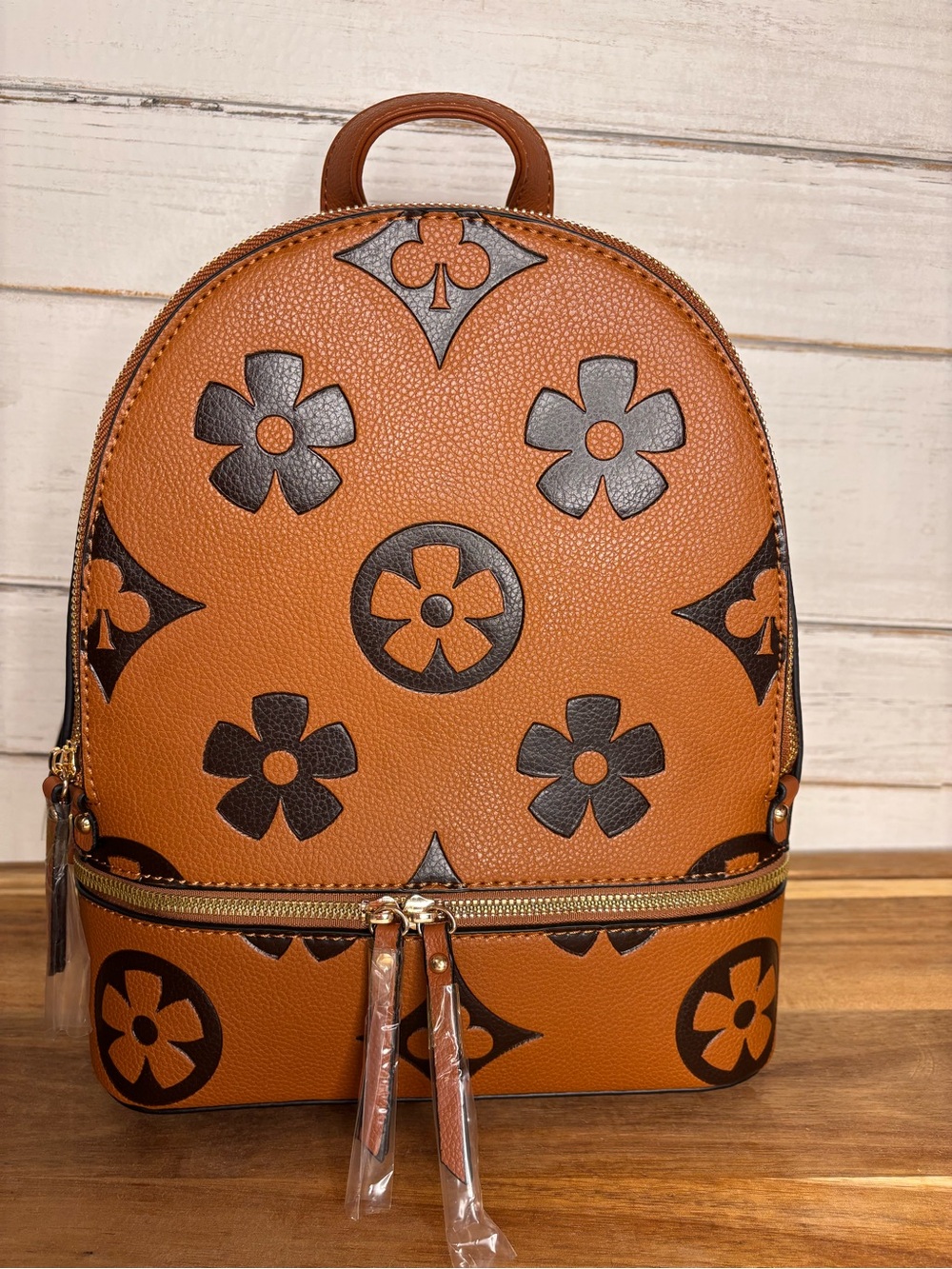 Tan Etched Design Fashion Backpack